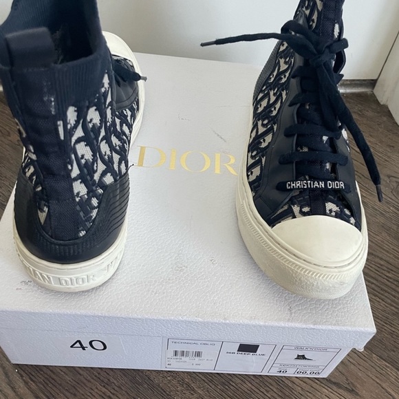 Authentic Dior Oblique High-Top Sneakers Size 40 US 9 Deep Blue - Picture 5 of 11